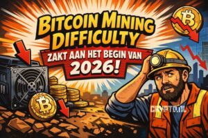 Bitcoin mining difficulty zakt licht aan het begin van 2026