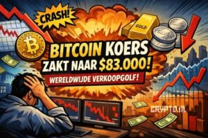 Bitcoin koers zakt naar $83.000 door wereldwijde verkoopgolf