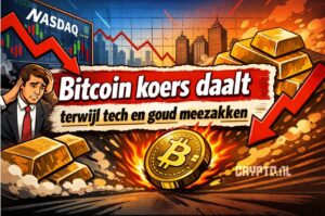 Bitcoin koers daalt terwijl tech en goud meezakken