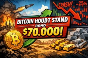 Bitcoin koers blijft rond $70.000 ondanks oorlog en nervositeit op financiële markten