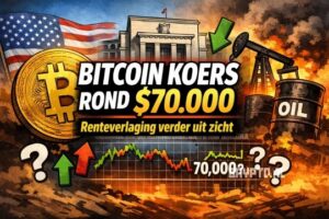 Bitcoin koers blijft rond $70.000 hangen terwijl renteverlaging verder uit zicht raakt