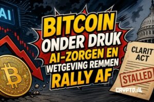 Bitcoin koers onder druk door AI-zorgen en onzekerheid rond regelgeving
