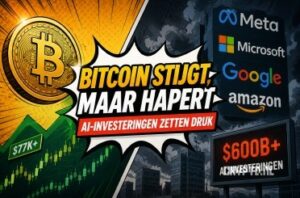 Bitcoin koers hapert door AI-uitgaven Big Tech