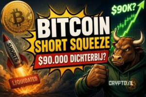 Bitcoin koers stijgt door short squeeze: komt $90.000 dichterbij?