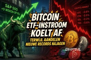 Bitcoin ETF-instroom koelt af terwijl aandelen nieuwe records najagen