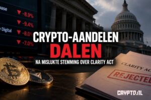 Crypto-aandelen dalen na mislukte stemming over CLARITY Act