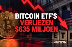 Bitcoin ETF’s verliezen $635 miljoen en zetten koers onder druk